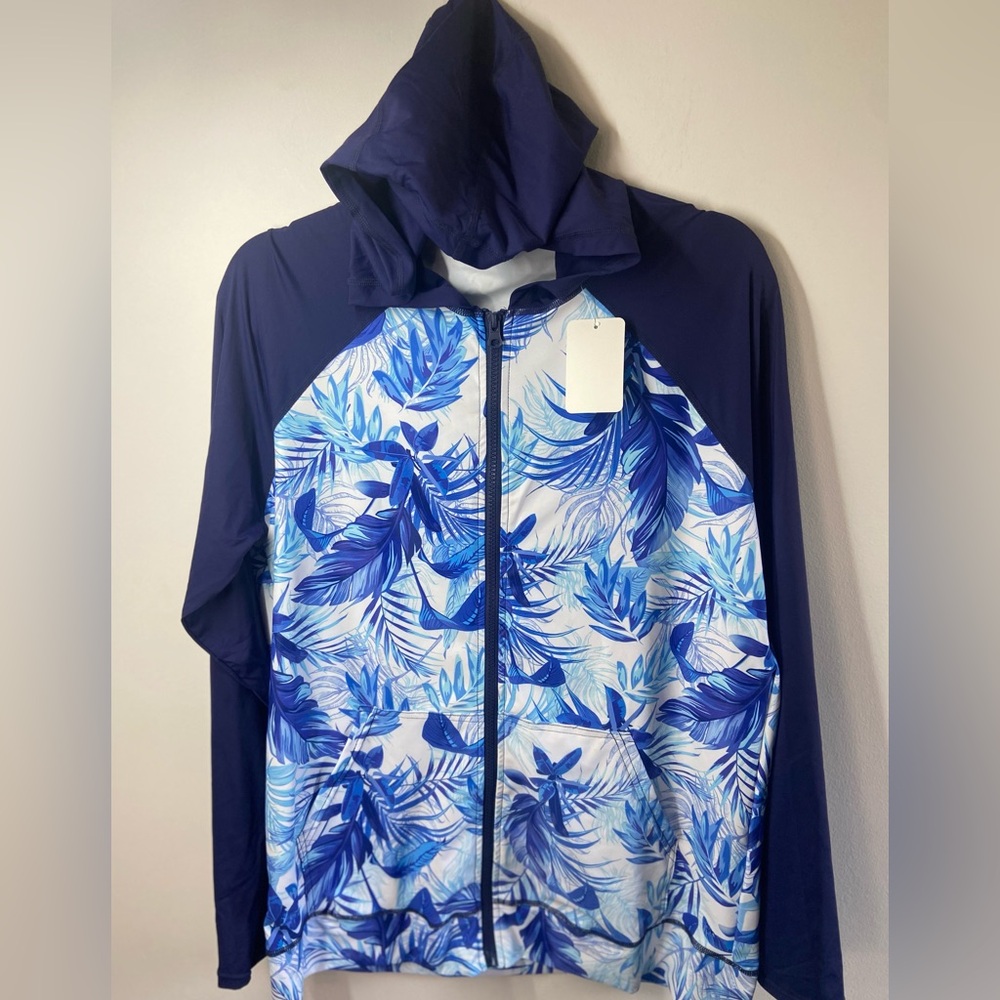 Holipick Blue Leaf Print Jacket